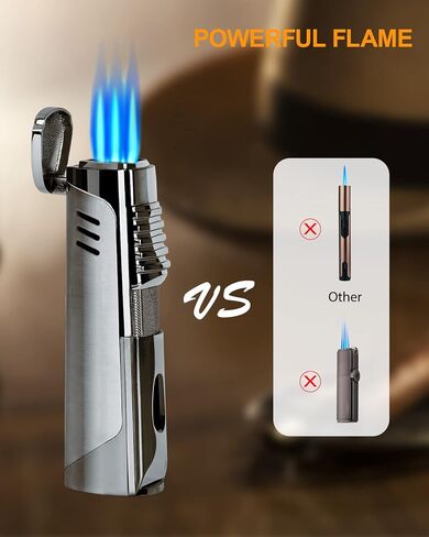 ولاعة سيجار RONXS، ولاعة سيجار ثلاثية اللهب مع لكمة، ولاعة بوتان بجيب مقاوم للرياح قابلة لإعادة الملء، هدية مثالية للأب الرجالي (غاز البوتان غير متضمن) in Kuwait