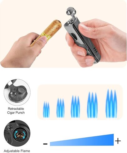 ولاعة سيجار RONXS، ولاعة سيجار ثلاثية اللهب مع لكمة، ولاعة بوتان بجيب مقاوم للرياح قابلة لإعادة الملء، هدية مثالية للأب الرجالي (غاز البوتان غير متضمن) in Kuwait