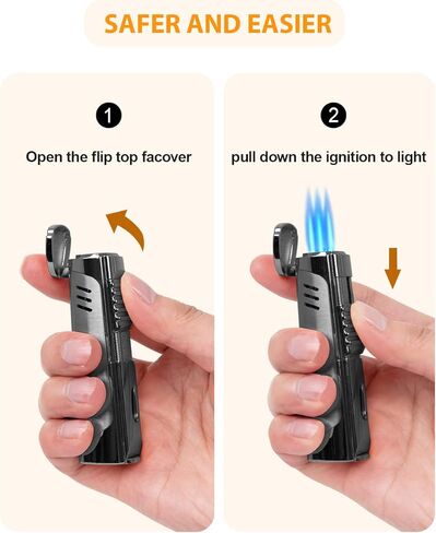 ولاعة سيجار RONXS، ولاعة سيجار ثلاثية اللهب مع لكمة، ولاعة بوتان بجيب مقاوم للرياح قابلة لإعادة الملء، هدية مثالية للأب الرجالي (غاز البوتان غير متضمن) in Kuwait