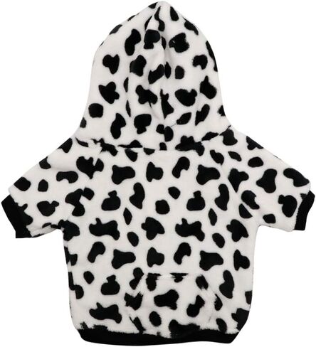 أزياء الهالوين للكلاب من ديدوج، سترة بقلنسوة ناعمة ودافئة من الفلانيل للكلاب، معطف بيجامة لطيف مرقط على شكل بقرة للهالوين للكلاب الصغيرة، أبيض، مقاس XL in Kuwait