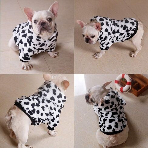 أزياء الهالوين للكلاب من ديدوج، سترة بقلنسوة ناعمة ودافئة من الفلانيل للكلاب، معطف بيجامة لطيف مرقط على شكل بقرة للهالوين للكلاب الصغيرة، أبيض، مقاس XL in Kuwait