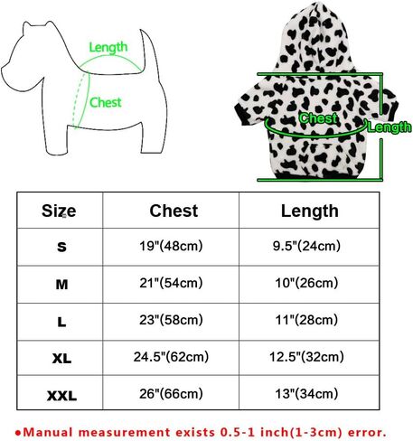 أزياء الهالوين للكلاب من ديدوج، سترة بقلنسوة ناعمة ودافئة من الفلانيل للكلاب، معطف بيجامة لطيف مرقط على شكل بقرة للهالوين للكلاب الصغيرة، أبيض، مقاس XL in Kuwait