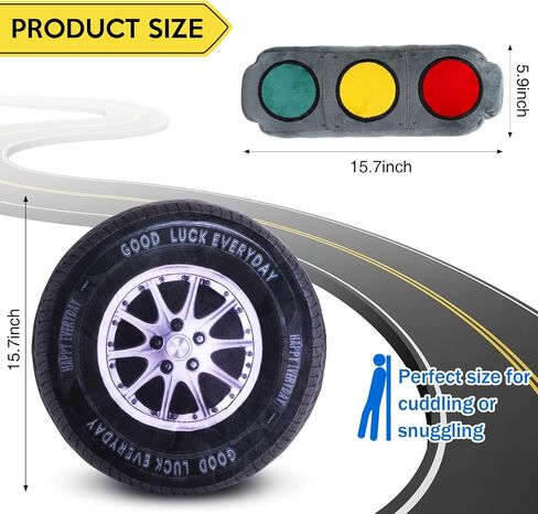 2 Pcs Racing Room Pillow Decorations Set 15.7 Inch Big Creative 3D Simulation Wheel Pillow Funny Traffic Cone Traffic Light and Stop Sign Plush Pillow Soft Car Tire Pillow for Kid Room (Stop Sign) in Saudi Arabia