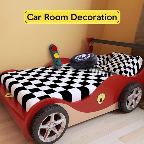 2 Pcs Racing Room Pillow Decorations Set 15.7 Inch Big Creative 3D Simulation Wheel Pillow Funny Traffic Cone Traffic Light and Stop Sign Plush Pillow Soft Car Tire Pillow for Kid Room (Stop Sign) in Saudi Arabia