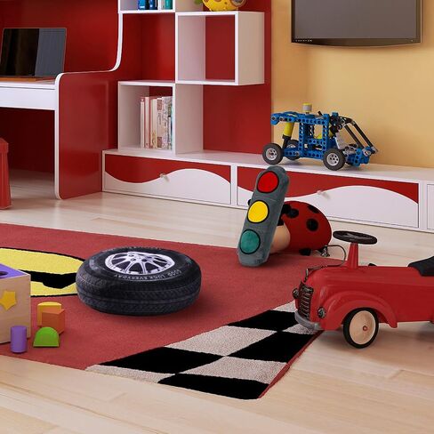 2 Pcs Racing Room Pillow Decorations Set 15.7 Inch Big Creative 3D Simulation Wheel Pillow Funny Traffic Cone Traffic Light and Stop Sign Plush Pillow Soft Car Tire Pillow for Kid Room (Stop Sign) in Saudi Arabia