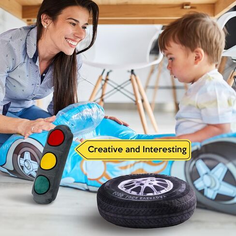 2 Pcs Racing Room Pillow Decorations Set 15.7 Inch Big Creative 3D Simulation Wheel Pillow Funny Traffic Cone Traffic Light and Stop Sign Plush Pillow Soft Car Tire Pillow for Kid Room (Stop Sign) in Saudi Arabia