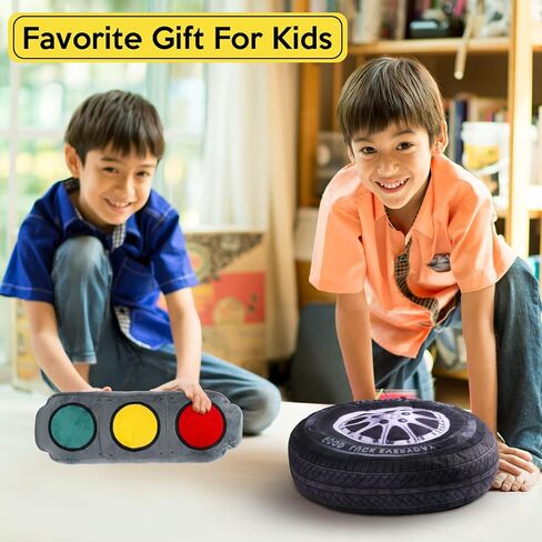 2 Pcs Racing Room Pillow Decorations Set 15.7 Inch Big Creative 3D Simulation Wheel Pillow Funny Traffic Cone Traffic Light and Stop Sign Plush Pillow Soft Car Tire Pillow for Kid Room (Stop Sign) in Saudi Arabia