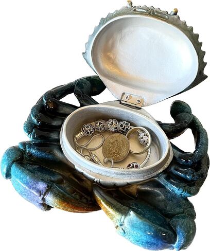 Top Brass Decorative Blue Crab Trinket Box Jewelry Secret Storage Compartment - Coastal Figurine - Beach Ocean Decor in Saudi Arabia