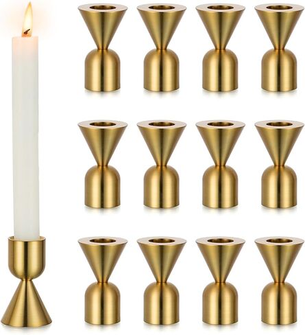 حاملات الشموع الذهبية حاملات الشموع النحاسية: 6 قطع من حوامل الشموع المستدقة، حاملات الشموع للشموع، حاملات الشموع الذهبية لقطعة الطاولة المركزية، الزفاف، الحفلات، عيد الميلاد، رف، ديكور المنزل in Kuwait