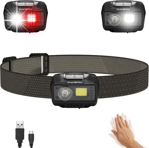 EverBrite Rechargeable Headlamp, LED Bright Motion Sensor Head Lamp Flashlight with 9 Modes, Adjustable Headlight for Adults Kids with White Red Light, Waterproof, Green, for Hiking, Running, Camping in Saudi Arabia
