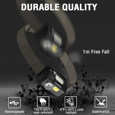 EverBrite Rechargeable Headlamp, LED Bright Motion Sensor Head Lamp Flashlight with 9 Modes, Adjustable Headlight for Adults Kids with White Red Light, Waterproof, Green, for Hiking, Running, Camping in Saudi Arabia