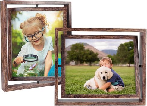 serwrsw 5x7 إطار صورة دوار 2 حزمة، إطار زجاجي عائم مزدوج الجوانب للزهور المضغوطة في المكتب، إطار مكتب ريفي قابل للتعديل لغرفة النوم وغرفة المعيشة تأطير الصور الفنية in Kuwait
