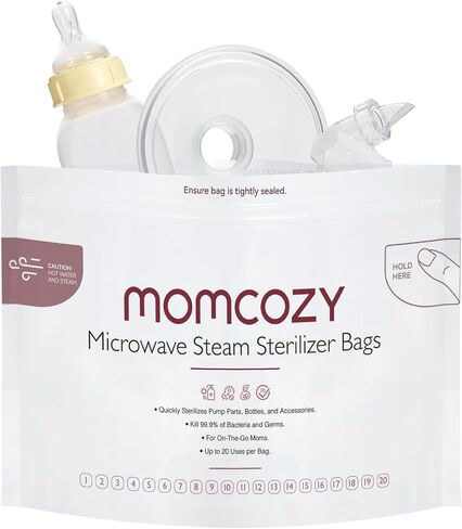 Momcozy Larger Microwave Steam Steri-lizer Bags, 2 Count Travel Steri-lizer Bags Reusable for Breast Pump Parts/Baby Bottles, Breastpump Accessories for Momcozy S9 Pro/S12 Pro/V1/V2, NOT for M5 in Saudi Arabia