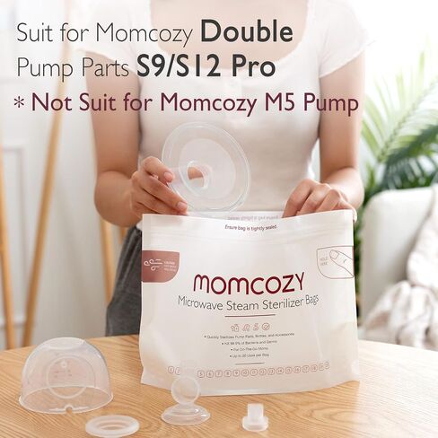 Momcozy Larger Microwave Steam Steri-lizer Bags, 2 Count Travel Steri-lizer Bags Reusable for Breast Pump Parts/Baby Bottles, Breastpump Accessories for Momcozy S9 Pro/S12 Pro/V1/V2, NOT for M5 in Saudi Arabia