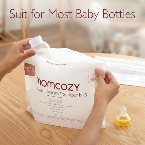Momcozy Larger Microwave Steam Steri-lizer Bags, 2 Count Travel Steri-lizer Bags Reusable for Breast Pump Parts/Baby Bottles, Breastpump Accessories for Momcozy S9 Pro/S12 Pro/V1/V2, NOT for M5 in Saudi Arabia