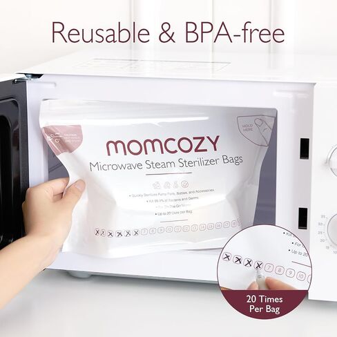 Momcozy Larger Microwave Steam Steri-lizer Bags, 2 Count Travel Steri-lizer Bags Reusable for Breast Pump Parts/Baby Bottles, Breastpump Accessories for Momcozy S9 Pro/S12 Pro/V1/V2, NOT for M5 in Saudi Arabia