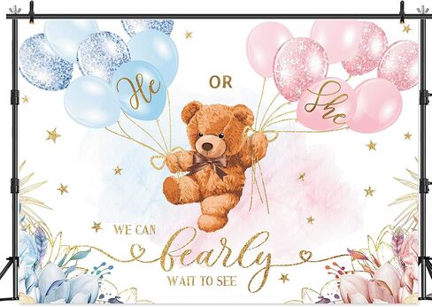 LIGHTINHOME Bear Gender Reveal Backdrop 7Wx5H Feet He or She Pink or Blue Boho Floral We Can Bearly Wait Baby Shower Photography Background Mom-to- be Party Decorations Photo Booth Studio Prop Fabric in Saudi Arabia