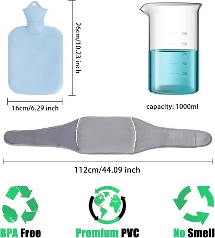 كيس ماء ساخن لزجاجة ماء دافئ مع غطاء، كيس ماء ساخن مع غطاء للخصر، مجموعة أكياس ماء ساخن دافئ من مادة PVC عالية الكثافة، حزام رمادي من القطيفة لتخفيف آلام التعب والساقين والرقبة والكتف والظهر in Kuwait
