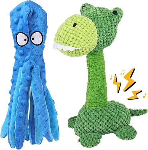 مجموعة ألعاب الكلاب القطيفة من KuddelMuddel، فيل مرح محشو وضفدع لطيف، لعبة تفاعلية ناعمة للحيوانات الأليفة للمضغ للجراء، هدية عيد ميلاد للسلالات الصغيرة والمتوسطة والكبيرة (عبوة من قطعتين) in Kuwait