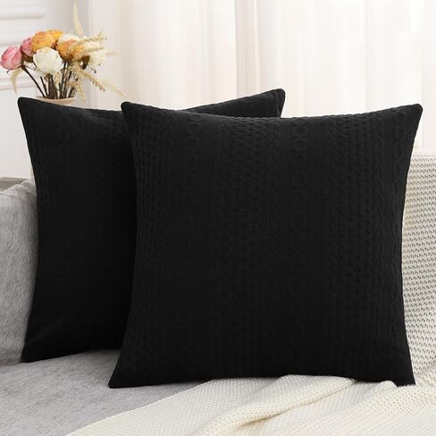 Cikary Decorative Throw Pillow Covers 18x18 Set of 2 for Sofa Bed with Raised Twisted Rope Pattern, Stretchy Embossed Couch Pillow Covers, Beige in Saudi Arabia