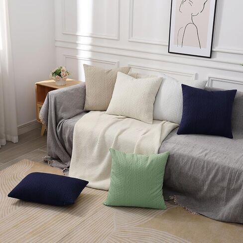 Cikary Decorative Throw Pillow Covers 18x18 Set of 2 for Sofa Bed with Raised Twisted Rope Pattern, Stretchy Embossed Couch Pillow Covers, Beige in Saudi Arabia