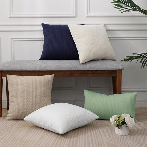 Cikary Decorative Throw Pillow Covers 18x18 Set of 2 for Sofa Bed with Raised Twisted Rope Pattern, Stretchy Embossed Couch Pillow Covers, Beige in Saudi Arabia