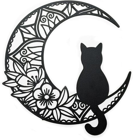 EYONGLION Metal Cat Wall Decor, Black Cat Wall Art,Cat Lover Gifts For Women,Metal Moon Wall Decor (Cat Scratched Stars) 13Inch in Kuwait