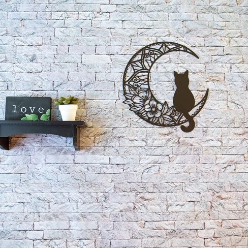 EYONGLION Metal Cat Wall Decor, Black Cat Wall Art,Cat Lover Gifts For Women,Metal Moon Wall Decor (Cat Scratched Stars) 13Inch in Kuwait