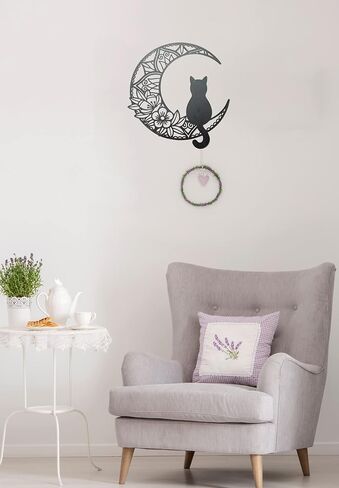 EYONGLION Metal Cat Wall Decor, Black Cat Wall Art,Cat Lover Gifts For Women,Metal Moon Wall Decor (Cat Scratched Stars) 13Inch in Kuwait