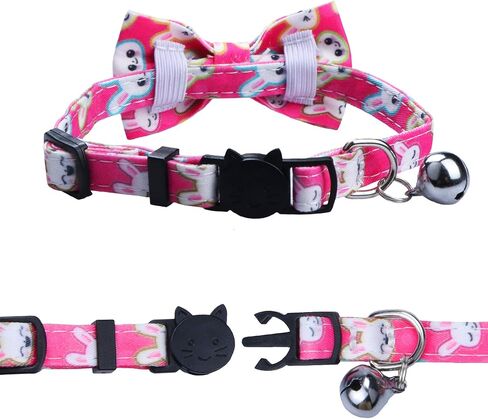 STMK 2 Pack Easter Cat Collars with Bow Tie Bell, Breakaway Adjustable Cat Kitten Collars with Bowtie Bell for Cats Kittens (Bunny & Easter Chick) in Saudi Arabia