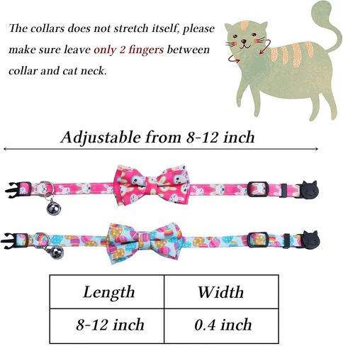 STMK 2 Pack Easter Cat Collars with Bow Tie Bell, Breakaway Adjustable Cat Kitten Collars with Bowtie Bell for Cats Kittens (Bunny & Easter Chick) in Saudi Arabia