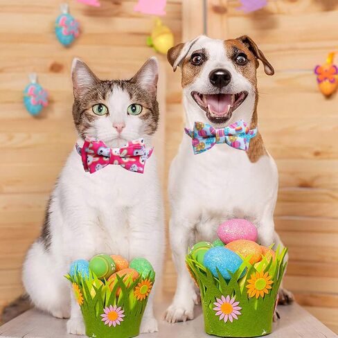 STMK 2 Pack Easter Cat Collars with Bow Tie Bell, Breakaway Adjustable Cat Kitten Collars with Bowtie Bell for Cats Kittens (Bunny & Easter Chick) in Saudi Arabia