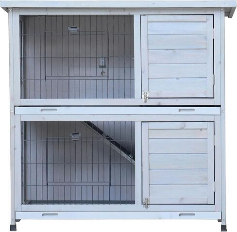 Lifeand Rabbit Hutch Outdoor, 2-Story Rabbit Cage Indoor with Run, Bunny Cage with 2 Removable No-Leak Trays, Pet Cages with Non-Slip Ramp, Waterproof Roof, Fence, for Small Animals, Gray in Kuwait