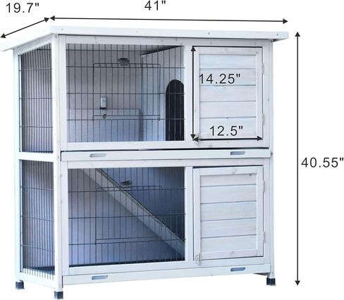 Lifeand Rabbit Hutch Outdoor, 2-Story Rabbit Cage Indoor with Run, Bunny Cage with 2 Removable No-Leak Trays, Pet Cages with Non-Slip Ramp, Waterproof Roof, Fence, for Small Animals, Gray in Kuwait