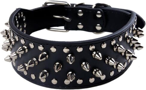 Studded Dog Collar, 2" Leather Spiked Dog Collar for Medium Large Dogs Pit Bull Mastiff Bully Boxer (L:19-22 inch, Black) in Kuwait