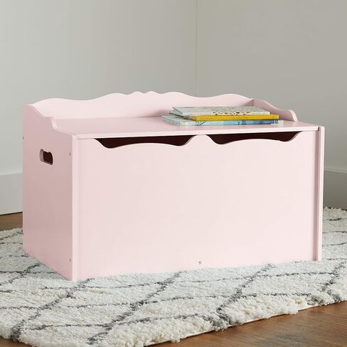 Amazon Basics Kids Wooden Toy Storage Chest with Safety Lid, Spacious Organizer for Bedroom, Pink, 30" x 18" x 19" in Saudi Arabia