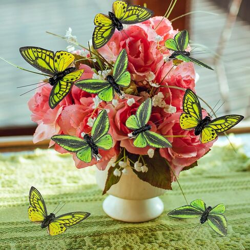 مجموعة ديكورات فراشات ريش الربيع من YCHTEWY، 6 ألوان من 12 قطعة من الفراشات اليدوية متعددة الألوان النابضة بالحياة على المشبك. ديكور منزلي للحفلات وصور الزهور... in Kuwait