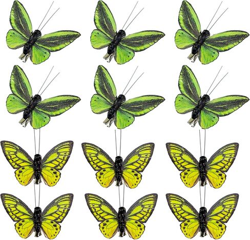 مجموعة ديكورات فراشات ريش الربيع من YCHTEWY، 6 ألوان من 12 قطعة من الفراشات اليدوية متعددة الألوان النابضة بالحياة على المشبك. ديكور منزلي للحفلات وصور الزهور... in Kuwait