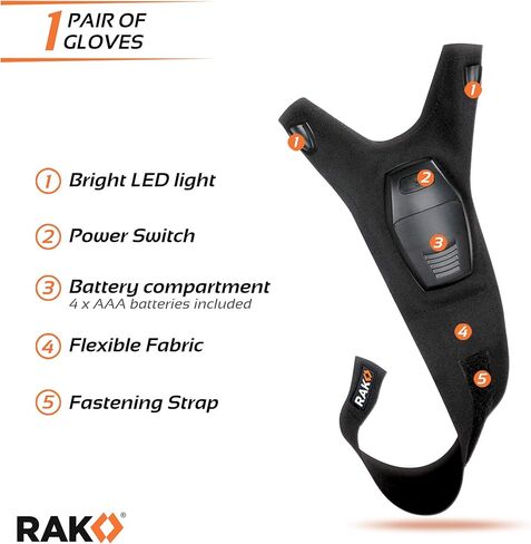 قفازات مصباح LED فائق السطوع من RAK مع بطاريات AAA - هدايا عيد الميلاد للرجال - أداة للأب للرجال، أو العامل الماهر، أو الأب/الأب، أو الزوج، أو المرأة in Kuwait