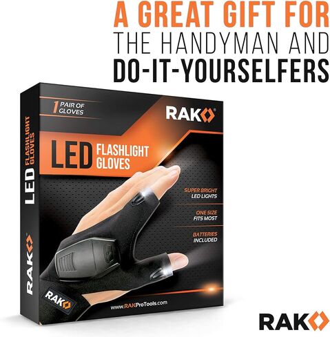 قفازات مصباح LED فائق السطوع من RAK مع بطاريات AAA - هدايا عيد الميلاد للرجال - أداة للأب للرجال، أو العامل الماهر، أو الأب/الأب، أو الزوج، أو المرأة in Kuwait