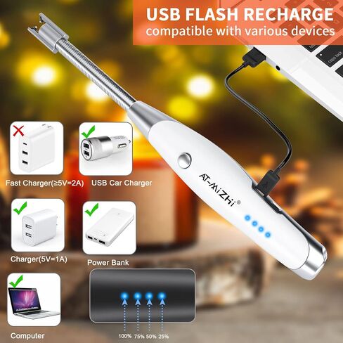 ولاعة شمعة، ولاعة كهربائية طويلة قابلة لإعادة الشحن من AT-Mizhi، ولاعة USB بقوس بلازما مع شاشة عرض بطارية مصباح يدوي LED، ولاعة إلكترونية طويلة الرقبة قابلة لإعادة الشحن للشموع، وشواء التخييم in Kuwait
