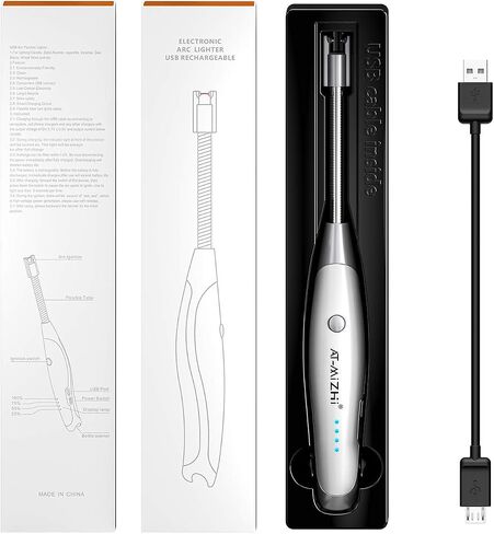 ولاعة شمعة، ولاعة كهربائية طويلة قابلة لإعادة الشحن من AT-Mizhi، ولاعة USB بقوس بلازما مع شاشة عرض بطارية مصباح يدوي LED، ولاعة إلكترونية طويلة الرقبة قابلة لإعادة الشحن للشموع، وشواء التخييم in Kuwait