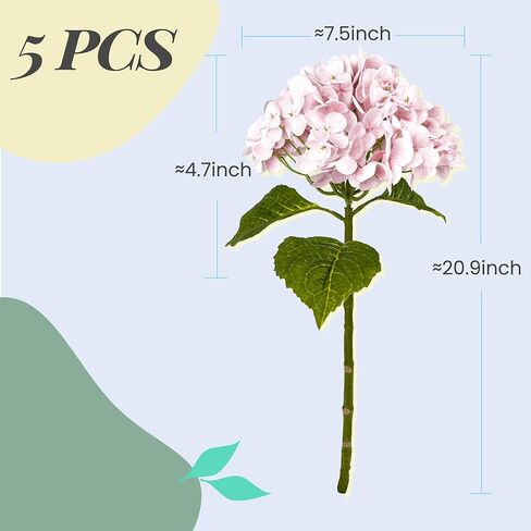 Yatim 21In White Artificial Hydrangea Flowers 5 Pcs Fake Hydrangea Silk Flowers for Wedding Centerpieces Bouquets DIY Floral Decor Home Decoration with Stems in Kuwait