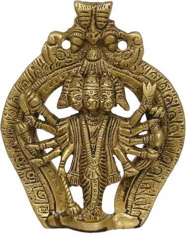 اي كرافت اينديا تمثال لورد هانومان من النحاس الاصفر من بانشموكي، 10 سم × 2 سم × 12 سم، ذهبي وبني in Kuwait