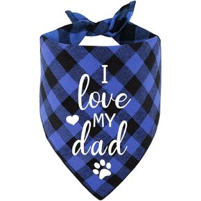 Funny I Love My Dad Blue Plaid Cotton Pet Dog Bandana, Gender Revealing Photo Prop Pet Dog Bibs Accessories Birthday Wedding Party Gift for Dog Lovers Owner in Kuwait