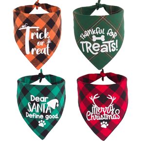 ptdecor عطلة منقوشة الكلب عصابات 4 حزمة، هالوين الكلب باندانا الجاموس منقوشة عيد الشكر الكلب وشاح عكسها عيد الميلاد الكلب عطلة عصابات للكلاب جرو هالوين عيد الشكر عيد الميلاد زي in Kuwait