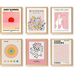 dazongweihan Pink Matisse Prints Wall Art, Aesthetic Posters Danish Wall Art, Flower Market Exhibition Posters,8x10in, Unframed,Set of 6(F)