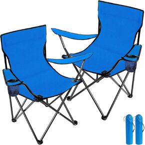 كراسي تخييم قابلة للطي مع شنطة حمل، كراسي محمولة خفيفة الوزن للشاطئ، كرسي قابل للطي للاستخدام في الهواء الطلق مع حامل اكواب شبكي للسفر والتخييم والشاطئ والصيد والرياضة (ازرق) in Kuwait