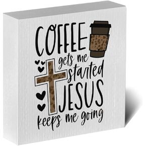 Christian Coffee Table Decor Rustic Desk Decor Coffee Station Accessories Coffee Bar Sign Religious Farmhouse Wood Box Sign Coffee Corner Decor Coffee Bar Supplies Kitchen Sign for Home Shelf Cafe in Kuwait