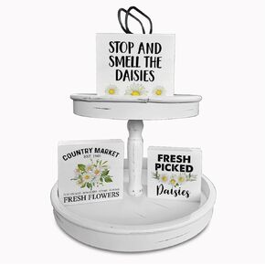 علامات صندوق خشبي من ديزي مكونة من 3 قطع عبارة ديزي صينية متدرجة علامات خشبية ديكور زهور الأقحوان مجموعة علامات كتلة خشبية لتزيين الطاولة المركزية لمكتب الرف المنزلي in Kuwait